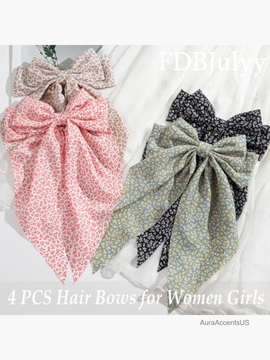 4 Premium Satin Hair Bow Claw Clips, Non-Slip, All Hair Types, Accessories main image 5